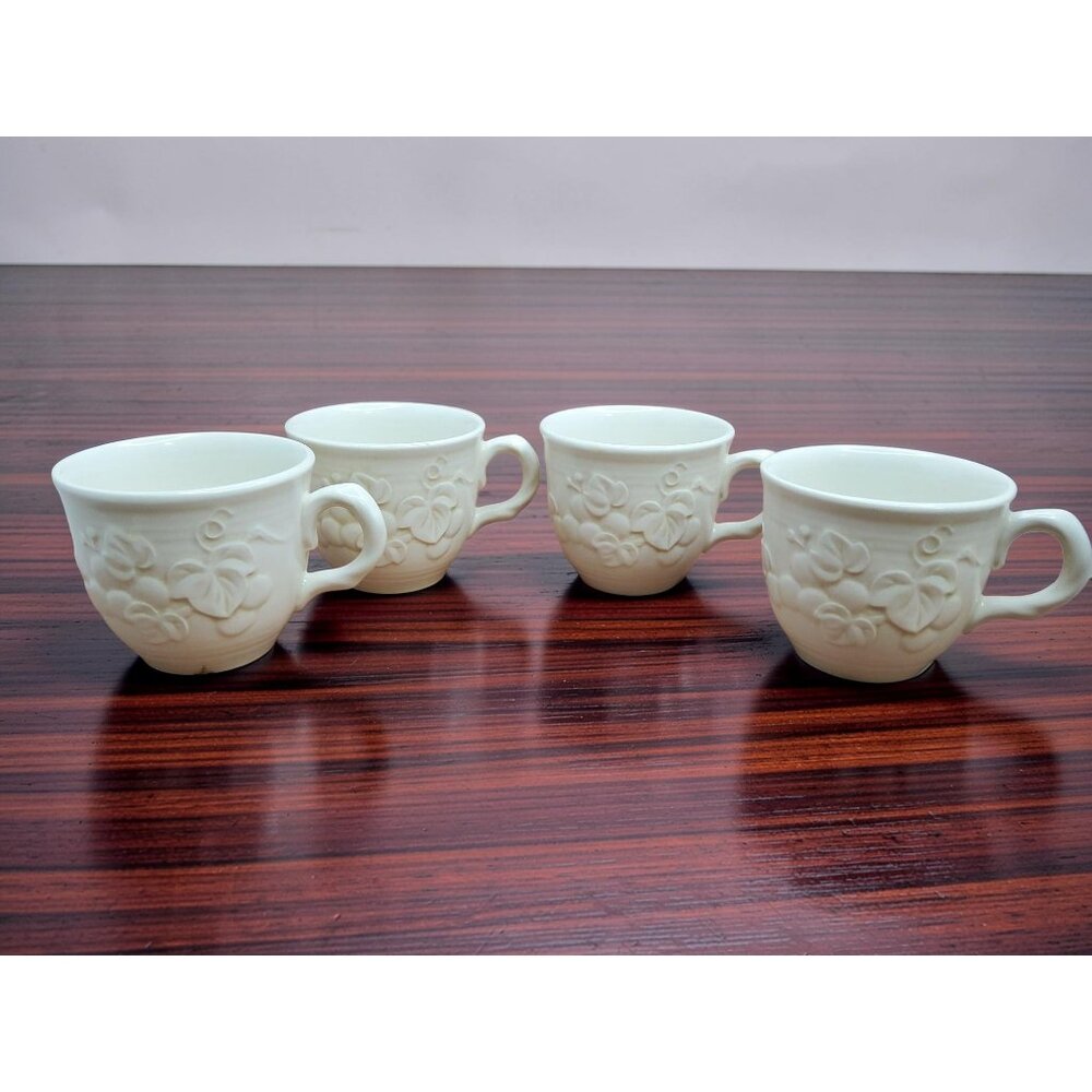 antique set of 4, 1930s metlox poppytrail glazed pottery 8oz coffee cups